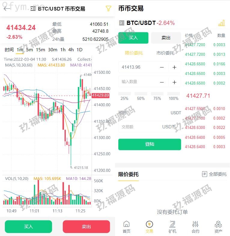 【精品源码】多语言区块链合约交易所秒交易矿机币币交易完美K线源码赠送代理系统【代码开源】