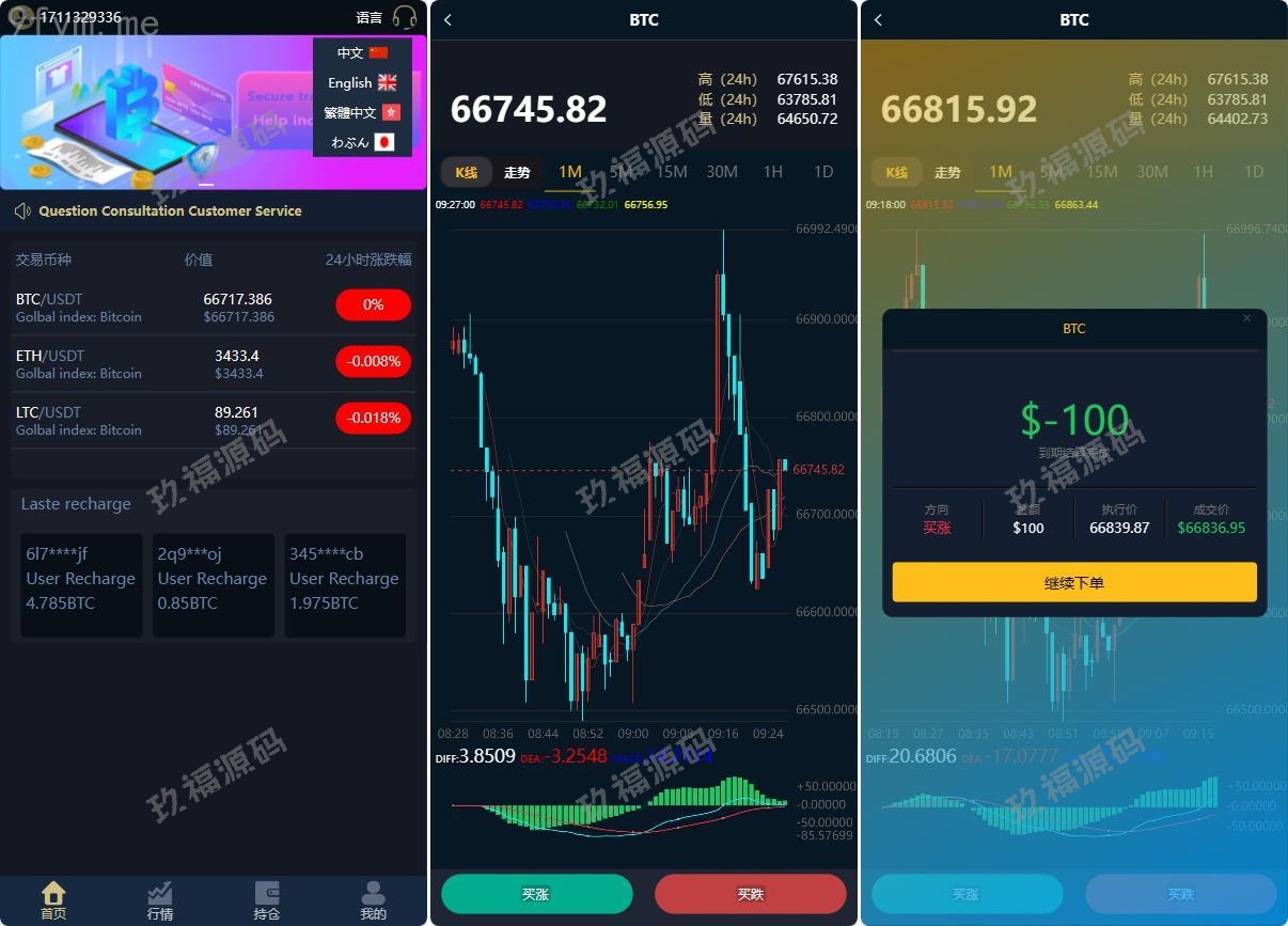 【精品源码】玖福多语言微盘/修复k线行情/微盘伪交易所/虚拟货币交易【代码开源】