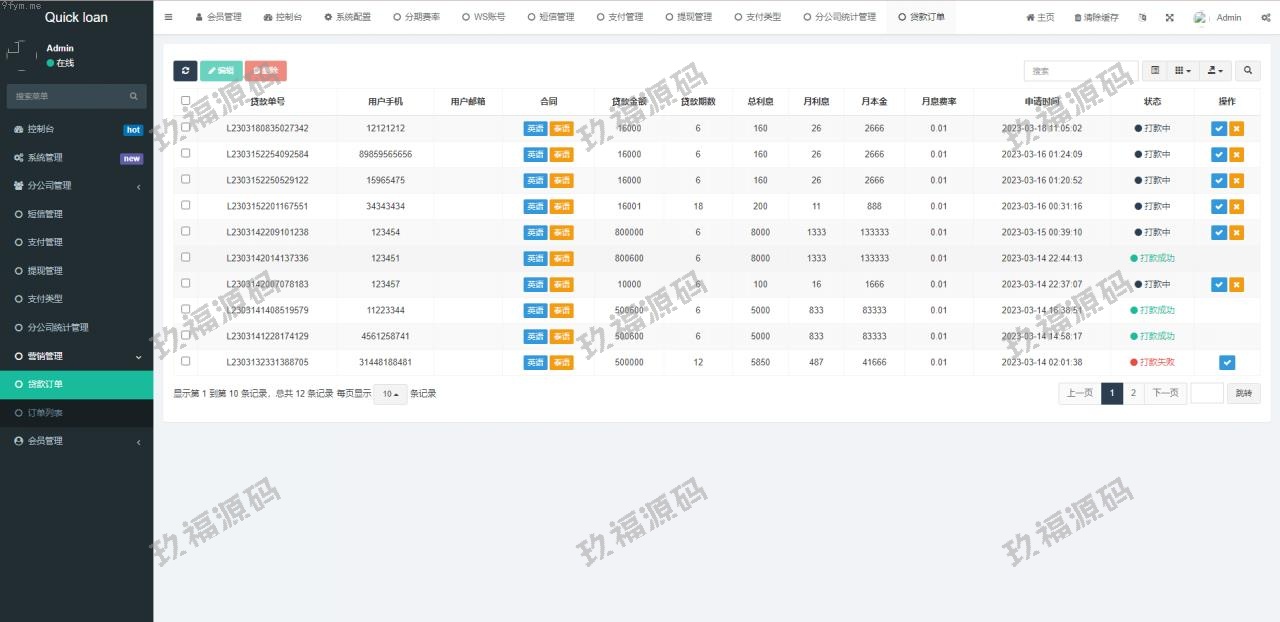 【精品源码】全开源小额贷款系统/套路贷系统/前端使用uniapp开发/后端使用fastadmin【代码开源】